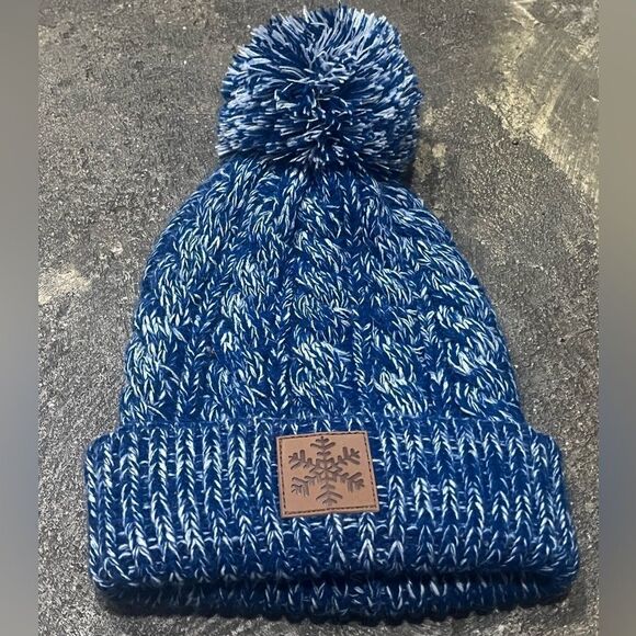 GERTEX BLUE & WHITE KNIT BEANIE MARLED TWEED POM POM WINTER HAT ONE SIZE - Picture 5 of 10